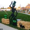 A couple of HAUNTSBURG's Creeps put together this entry in the Brownsburg "Build-A-Bale" contest held in front of the Town Hall.  It made a good directional sign too!